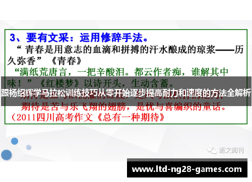跟杨绍辉学马拉松训练技巧从零开始逐步提高耐力和速度的方法全解析